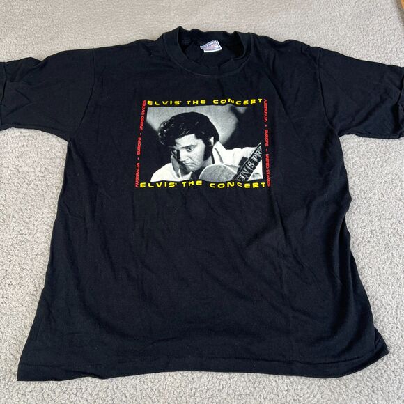 Vintage 2001 Elvis Presley T-Shirt Mens Large Black Double-Sided LIVE Concert - Picture 2 of 12